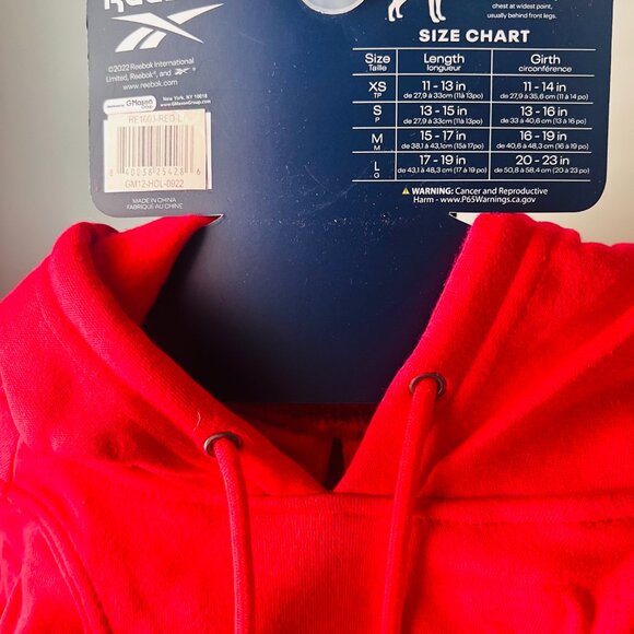 NWT Reebok Dog Hoodie – Fleece Dog Sweater with Leash Hole, Cold Winter Red - Picture 5 of 10